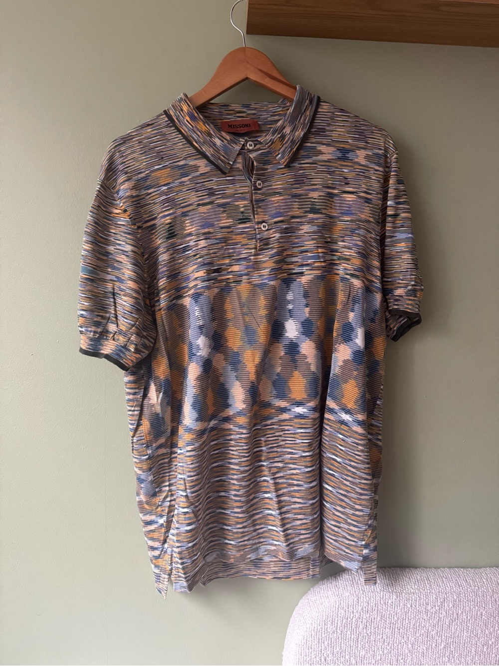 Missoni Multicolor Knit Polo in Blue, Tan & Cream